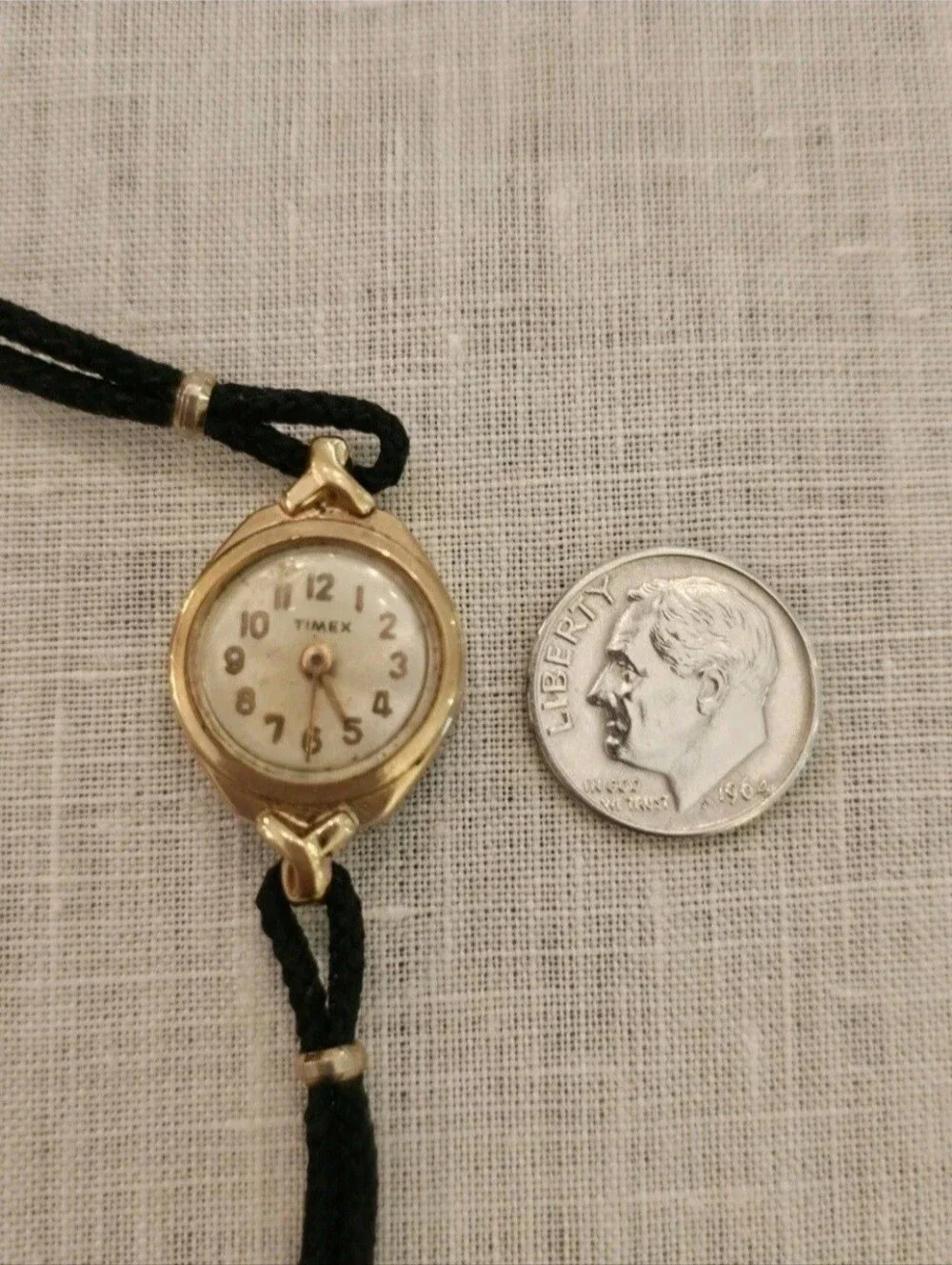 Vintage 60's Timex Cocktail Watch Gold Toned Oval Case Black Rope- Parts/Repair